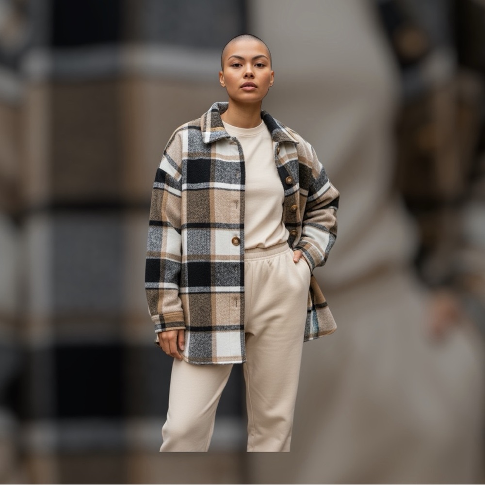 Plaid print Shacket jacket - Picture 5 of 5